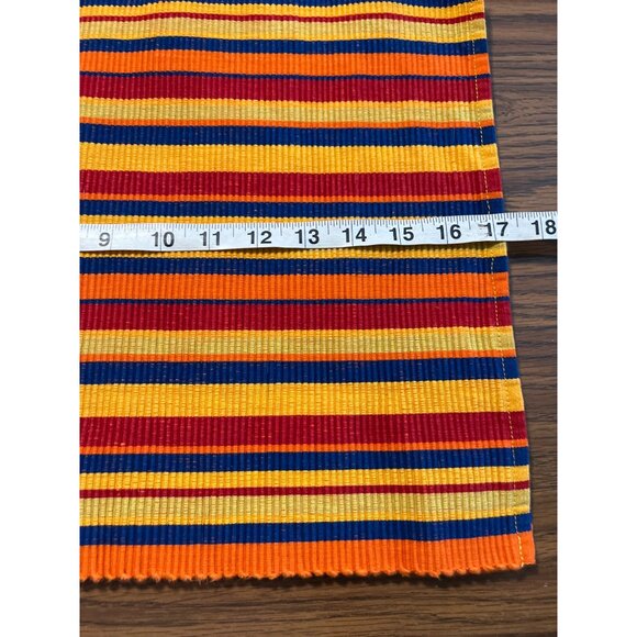 Summer Living 13”x17” cloth orange blue yellow striped placemats and napkins - Picture 4 of 9